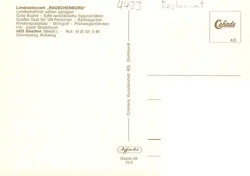 AK / Ansichtskarte  Gescher Landrestaurant Rauschenburg Gastraeume Kegelbahn Bar Gescher