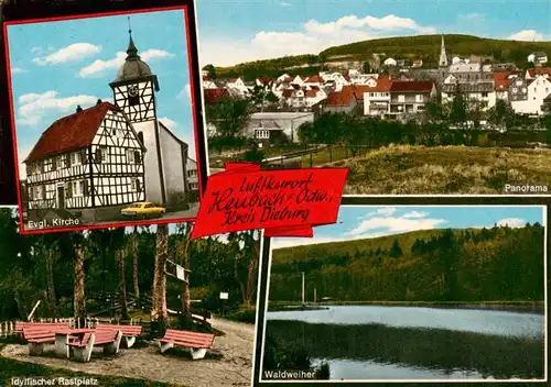 AK / Ansichtskarte  Heubach_Odenwald  Ev Kirche Panorama Idyllischer Rastplatz Waldweiher Heubach Odenwald 