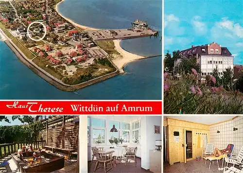 AK / Ansichtskarte 73894535 Wittduen_Amrum Haus Therese Fliegeraufnahme Terrasse Gaststube Sauna Wittduen Amrum