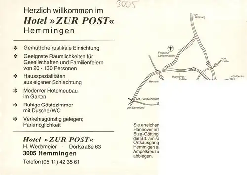 AK / Ansichtskarte 73894550 Hemmingen_Hannover Hotel Zur Post Zimmer  Hemmingen Hannover