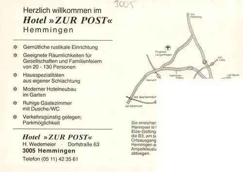 AK / Ansichtskarte  Hemmingen_Hannover Hotel Zur Post Zimmer  Hemmingen Hannover