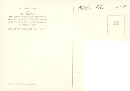 AK / Ansichtskarte  Adel_Niederlande Prinses Juliana Prins Bernhard Adel_Niederlande