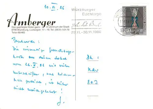 AK / Ansichtskarte  Wuerzburg_Bayern Amberger Hotel garni Gastraeume 