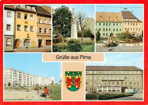 AK / Ansichtskarte 73894842 Pirna_Elbe Haus des Th Jacobaer Postmeilensaeule Markt Pirna Sonnenstein Hotel Schwarzer Adler 