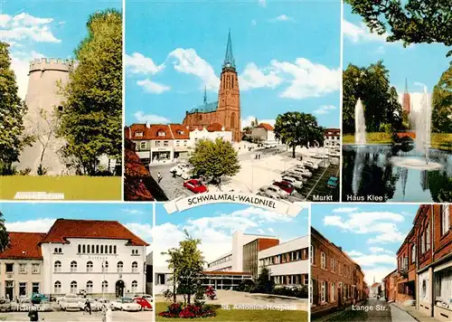 AK / Ansichtskarte 73894869 Waldniel Aussichtsturm Kirche Markt Haus Klee Rathaus St Antonius Hospital Lange Strasse Waldniel