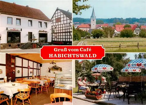 AK / Ansichtskarte 73894938 Breuna Gaststaette Cafe Zum Habichtswald Gaststube Terrasse Kirche Breuna