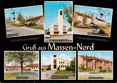 AK / Ansichtskarte  Massen_Unna Ladenstrasse Kath Kirche St Hedwig Ladenstrasse Hellwegschule Bodelschwingh Haus Wohnblocks Massen Unna