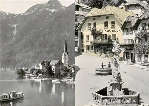 AK / Ansichtskarte  Hallstatt_Oberoesterreich_AT Hotel Gasthof Haus Boeck Brunnen Blick ueber Hallstaetter See Kirche 