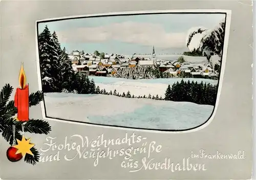 AK / Ansichtskarte 73895211 Nordhalben Winterpanorama Ort im Frankenwald Weihnachtskarte Nordhalben