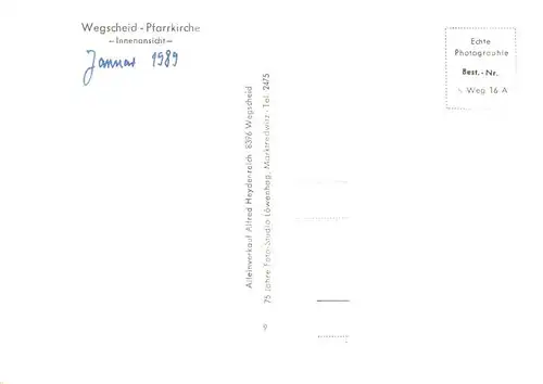 AK / Ansichtskarte  Wegscheid_Niederbayern Pfarrkirche Inneres Wegscheid Niederbayern