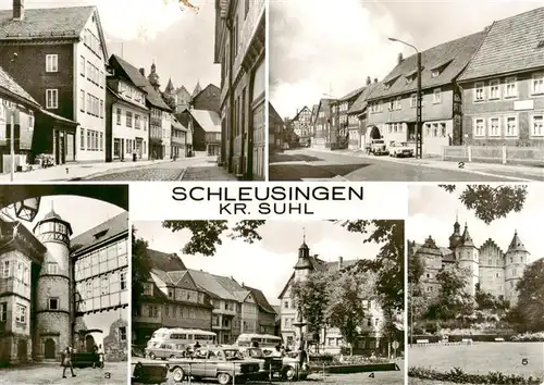 AK / Ansichtskarte 73895324 Schleusingen Bahnhofstrase Schloss Strasse Schloss Bertholdsburg Burghof Marktplatz Schleusingen