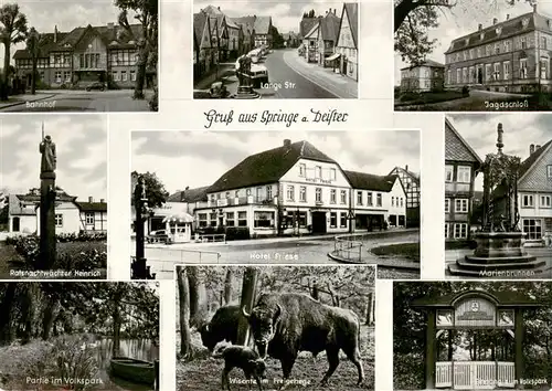 AK / Ansichtskarte  Springe_Deister Bahnhof Ratsnachtwaechter Heinrich Volkspark Lange Str Hotel Friese Marienbrunnen Wisente im Freigehege Volkspark Eingang Springe_Deister