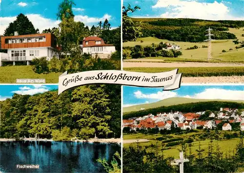 AK / Ansichtskarte 73895434 Schlossborn Haus am Wald Fischweiher Landschaftspanorama Gesamtansicht Schlossborn