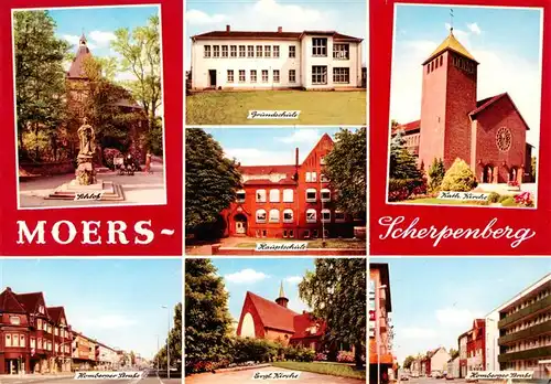 AK / Ansichtskarte 73895468 Scherpenberg_Moers_NRW Schloss Grundschule Kath Kirche Hauptschule Homberger Strasse Ev Kirche  