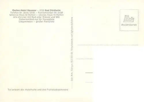 AK / Ansichtskarte  Bad_Duerkheim Garten Hotel Heusser Hotelhalle Bad_Duerkheim