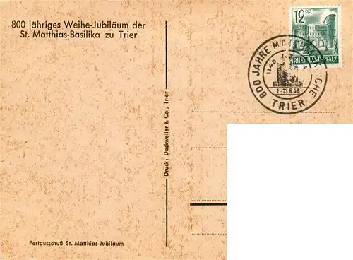 AK / Ansichtskarte  Trier 800jaehriges Weihe Jubilaeum der St Matthias Basilika Zeichnung Trier