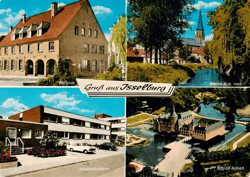 AK / Ansichtskarte  Isselburg Rathaus Partie an der Issel Altenwohnheim Schloss Anhalt Luftaufnahme Isselburg