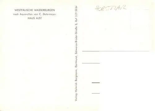 AK / Ansichtskarte 73895644 Horstmar_Westfalen Haus Alst Serie Westfaelische Wasserburgen nach Aquarell von C. Determeyer Kuenstlerkarte Horstmar_Westfalen