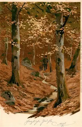 AK / Ansichtskarte  Jagd_Chasse_Hunting Litho Wald Jaeger 