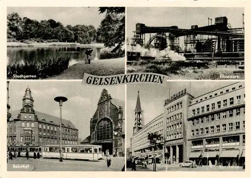 AK / Ansichtskarte 73895768 Gelsenkirchen Stadtgarten Eisenwerk Bahnhof Sparkasse Gelsenkirchen