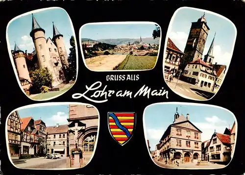 AK / Ansichtskarte  Lohr_Main Schloss Panorama Marktplatz Turm Gasthaus Lohr_Main