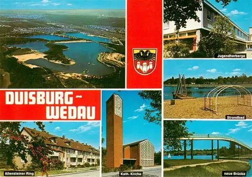 AK / Ansichtskarte 73895932 Wedau_Duisburg Fliegeraufnahme Jugendherberge Strandbad Allensteiner Ring Neue Bruecke Wedau Duisburg