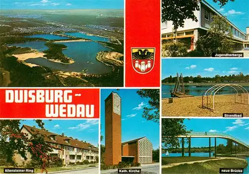 AK / Ansichtskarte  Wedau_Duisburg Fliegeraufnahme Jugendherberge Strandbad Allensteiner Ring Neue Bruecke Wedau Duisburg