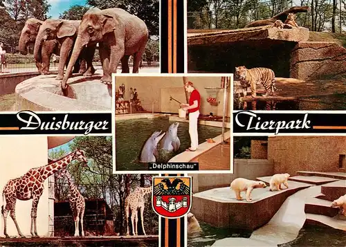 AK / Ansichtskarte 73895934 Duisburg__Ruhr Tierpark mit Elefanten Tiger Delphine Giraffen Eisbaeren 
