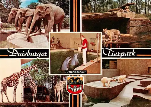 AK / Ansichtskarte  Duisburg__Ruhr Tierpark mit Elefanten Tiger Delphine Giraffen Eisbaeren 