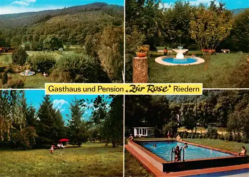 AK / Ansichtskarte  Riedern_Erftal_Eichenbuehl_Unterfranken Gasthaus Pension Zur Rose Panorama Brunnen Schwimmbad 