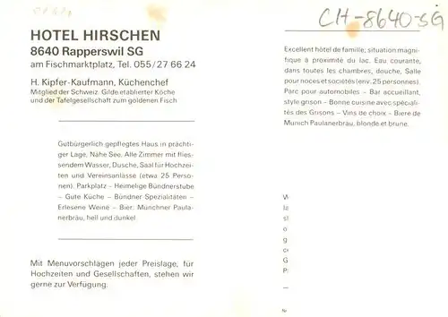 AK / Ansichtskarte  Rapperswil_BE Hotel Hirschen Gastraum Rapperswil BE