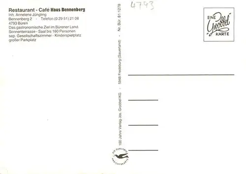 AK / Ansichtskarte  Bueren_Westfalen Restaurant Cafe Haus Bennenberg Bueren_Westfalen