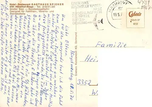 AK / Ansichtskarte  Riege_Hoevelhof Gasthaus Spieker Hotel Gastraeume Bar Riege Hoevelhof