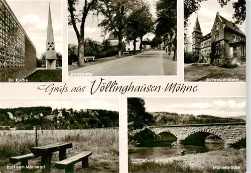 AK / Ansichtskarte 73896109 Voellinghausen_Moehnesee Ev Kirche Dorfstrasse Schwesternheim Dorf vom Moehnetal Moehnebruecke Voellinghausen Moehnesee