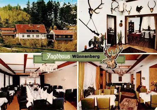 AK / Ansichtskarte  Wuennenberg Hotel Pension Jagdhaus Gastraum Jagdtrophaeen Wuennenberg