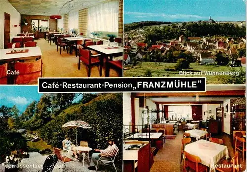 AK / Ansichtskarte  Wuennenberg Café Restaurant Pension Franzmuehle Terrasse Gesamtansicht Wuennenberg