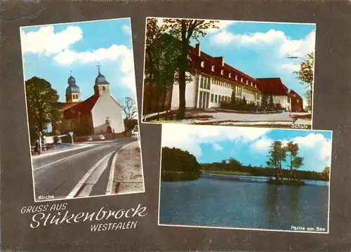 AK / Ansichtskarte  Stukenbrock Kirche Schule Partie am See Stukenbrock