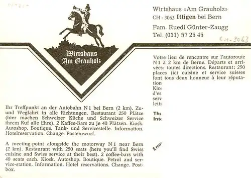 AK / Ansichtskarte  Ittigen_BE Fliegeraufnahme Wirtshaus Am Grauholz Gastraum Restaurant 