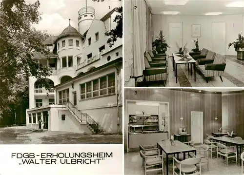 AK / Ansichtskarte  Koserow_Ostseebad_Usedom FDGB Erholungsheim Walter Ulbricht Aussenansicht Empfangshalle Gaststaette Koserow_Ostseebad_Usedom