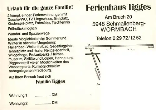 AK / Ansichtskarte  Wormbach_Schmallenberg Ferienhaus Tigges Waldweg  