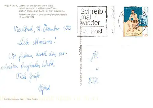 AK / Ansichtskarte  Viechtach_Bayerischer_Wald Fliegeraufnahme mit Pfarrkirche Viechtach_Bayerischer