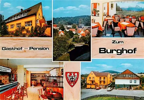AK / Ansichtskarte 73896353 Dreislar Gasthof Pension zum Burghof Gastraum Stadtpanorama Dreislar