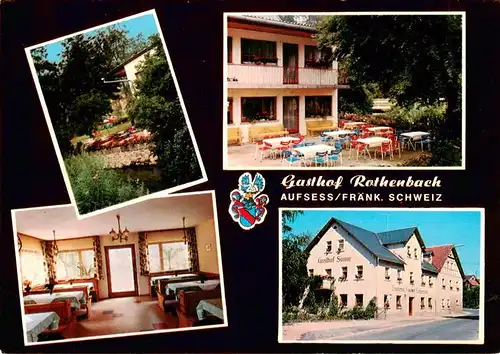 AK / Ansichtskarte 73896405 Aufsess Gasthof Rothenbach Park Freiterrasse Gastraum Gasthof Sonne Aufsess