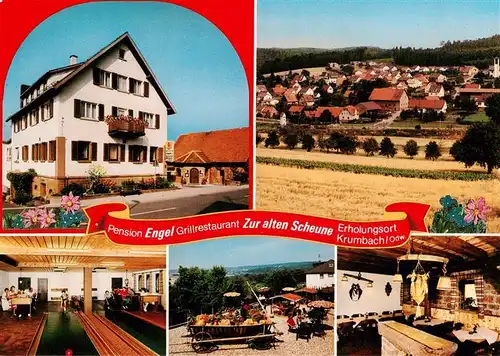 AK / Ansichtskarte  Krumbach_Odenwald Pension Engel Grillrestaurant Zur alten Scheune Panorama Kegelbahn Terrasse Krumbach Odenwald