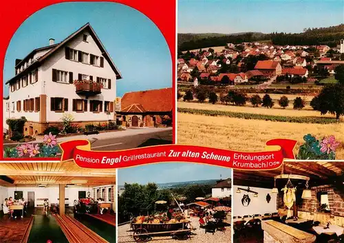 AK / Ansichtskarte 73896416 Krumbach_Odenwald Pension Engel Grillrestaurant Zur alten Scheune Panorama Kegelbahn Terrasse Krumbach Odenwald