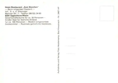 AK / Ansichtskarte  Oppenheim Gasthaus Hotel zum Storchen Gastraeume Oppenheim