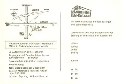 AK / Ansichtskarte 73896470 Metzkausen Gut Hoehne Hotel Restaurant Kaminzimmer Gastraeume Gaestezimmer Metzkausen