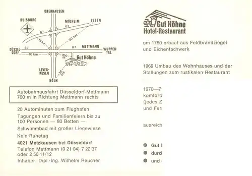 AK / Ansichtskarte 73896471 Metzkausen Gut Hoehne Hotel Restaurant Kaminzimmer Gastraeume Gaestezimmer Metzkausen