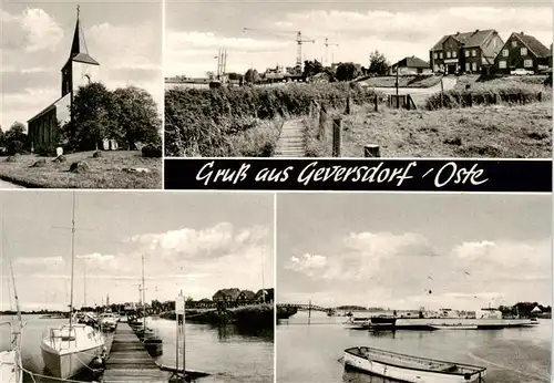 AK / Ansichtskarte  Geversdorf_Niederelbe Teilansichten Kirche Bootsanleger Faehre Geversdorf Niederelbe