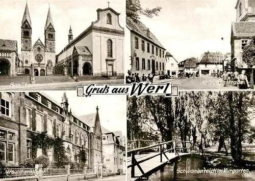 AK / Ansichtskarte 73896576 Werl_Westfalen Basilika Walburgisstrasse Schwanenteich im Kurgarten Ursulinenkloster Werl_Westfalen